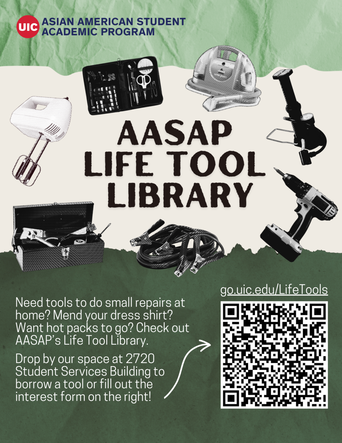 Life Tool Library graphic with description and interest form QR code and link